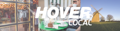 Hover local logo with cafe and windmill in background