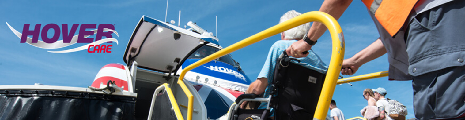 Wheelchair user boarding hovercraft