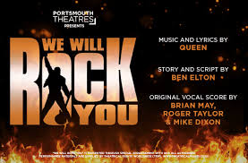 we will rock you banner flames and a shadow